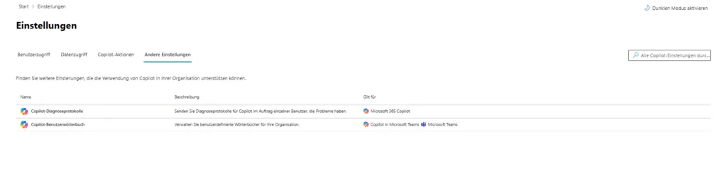 Einstellungen | Andere Einstellungen