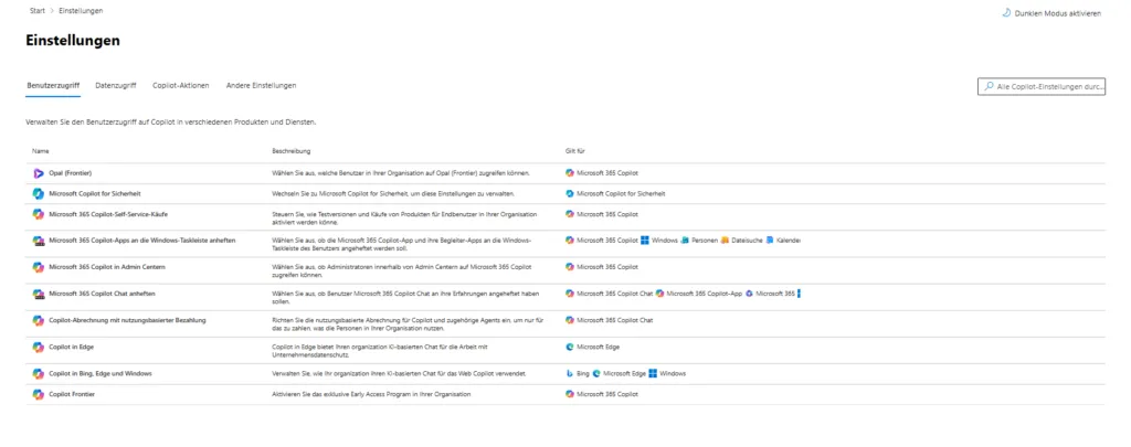 Einstellungen | Benutzerzugriff