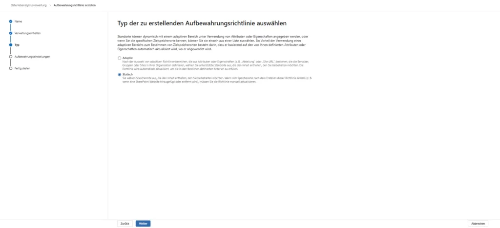 Microsoft Purview Data Lifecycle Management Statisch