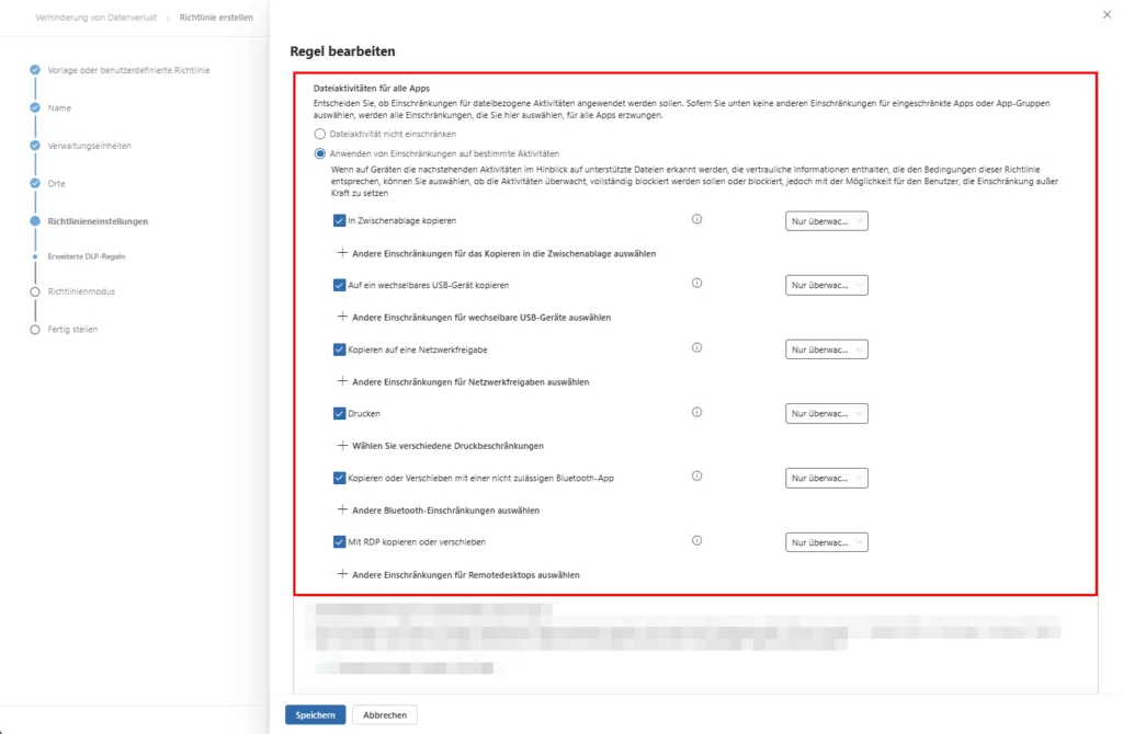 Microsoft Purview DLP - Orte - Regel bearbeiten