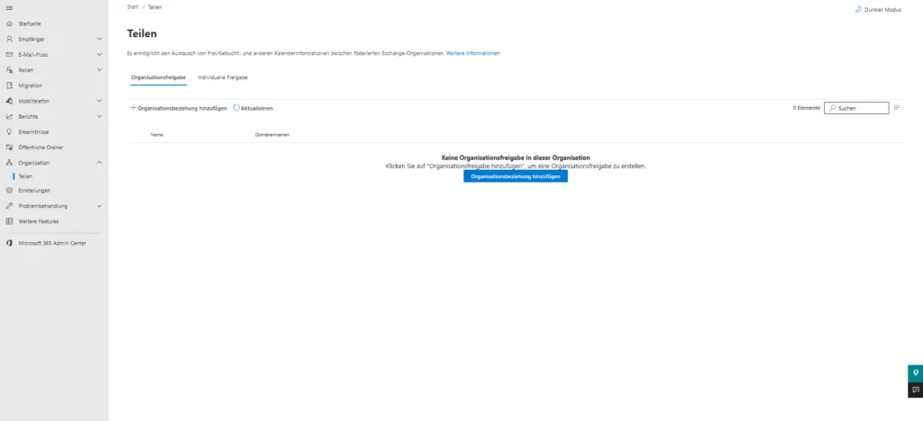 Konfiguration der Kalenderfreigabe in Exchange Online zur Einschränkung von Details für externe Nutzer.