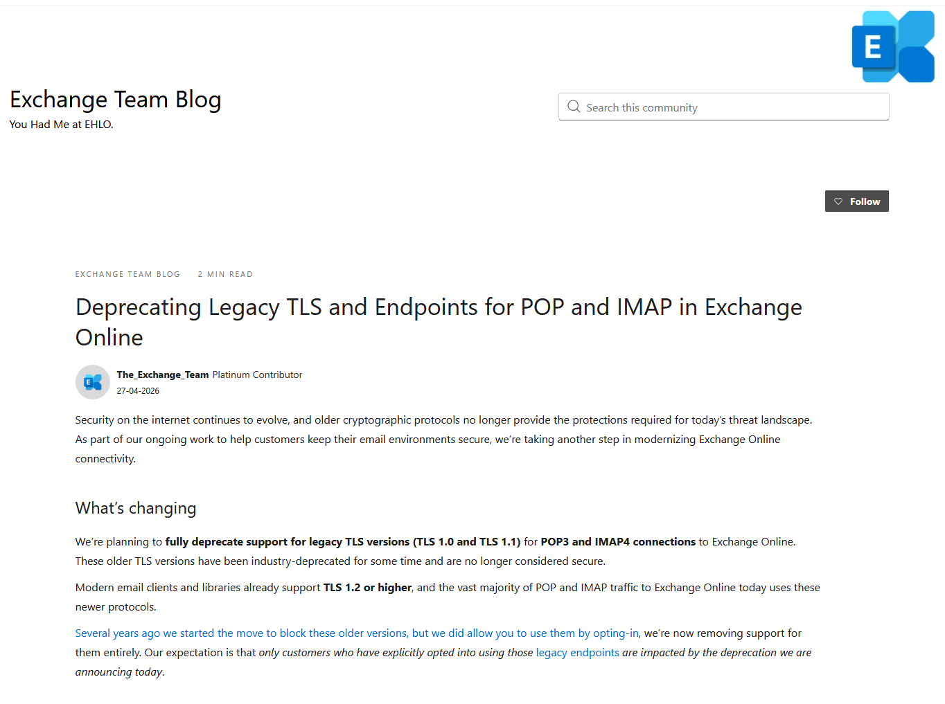 https://techcommunity.microsoft.com/blog/exchange/deprecating-legacy-tls-and-endpoints-for-pop-and-imap-in-exchange-online/4515201?WT.mc_id=M365-MVP-9501