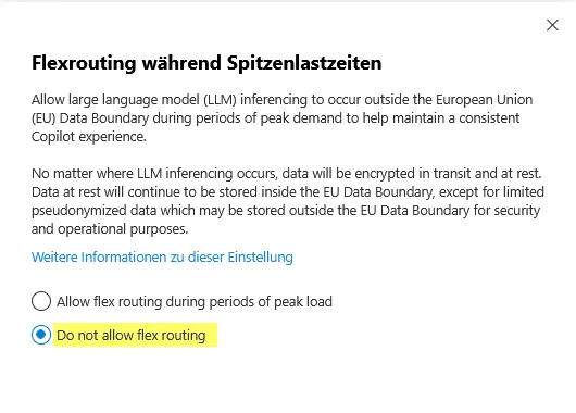 Copilot Flex Routing Einstellungen im Admin Center.