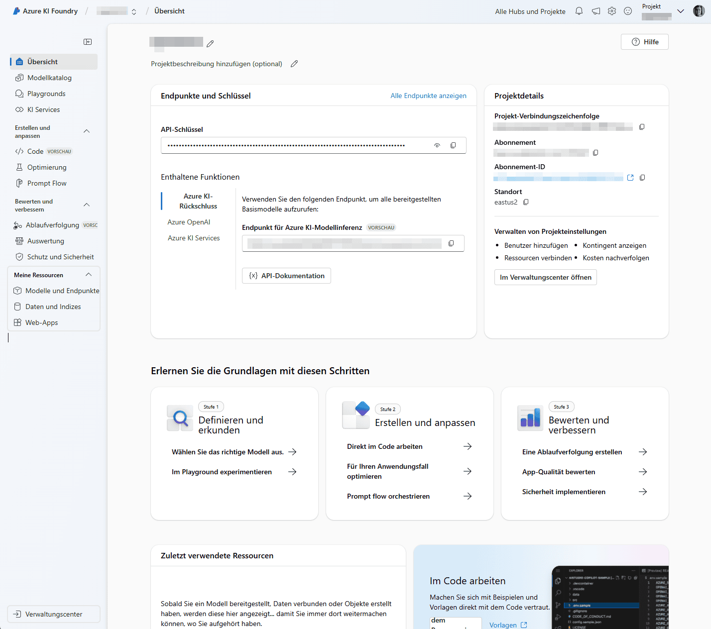 Projektübersicht von Azure Foundry – "Projektstatus-Dashboard mit Performance-Tracking und Benutzerverwaltung.