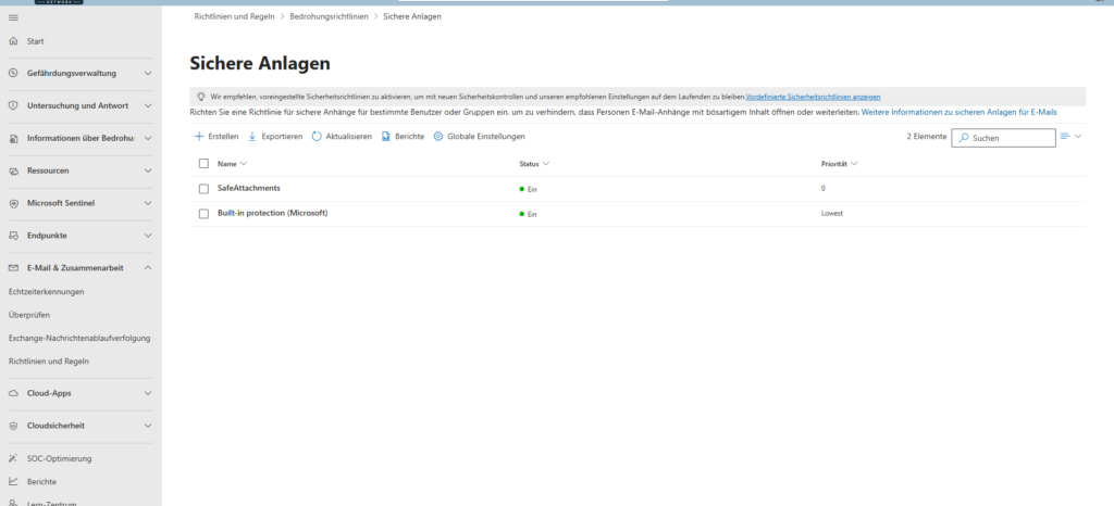 Microsoft Defender Portal Overview of threat policies for anti-spam, malware, and DKIM.