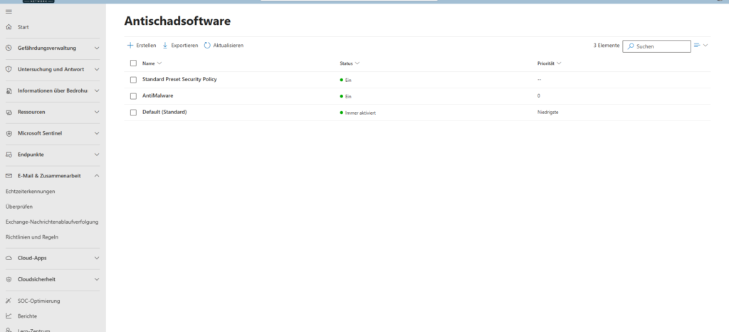 Microsoft Defender Portal Overview of threat policies for anti-spam, malware, and DKIM.