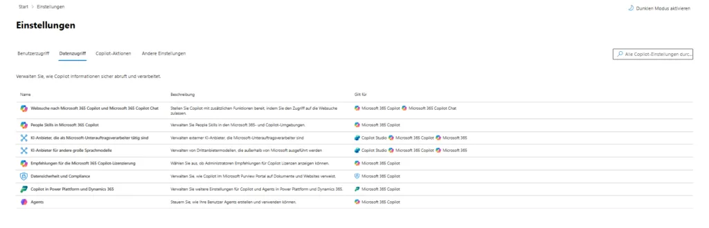 Einstellungen | Datenzugriff