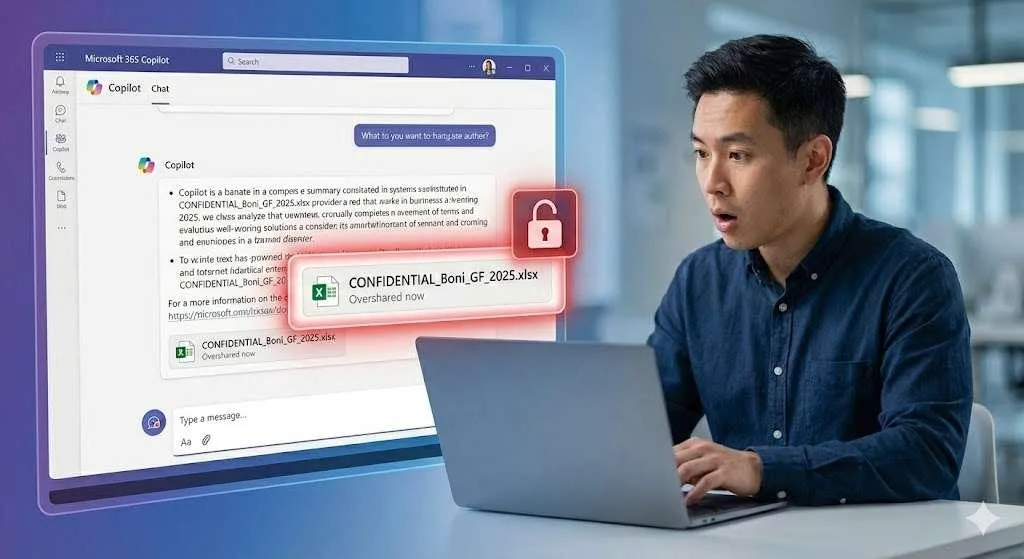 Ein Benutzer entdeckt ein vertrauliches Dokument durch Copilot aufgrund von Oversharing