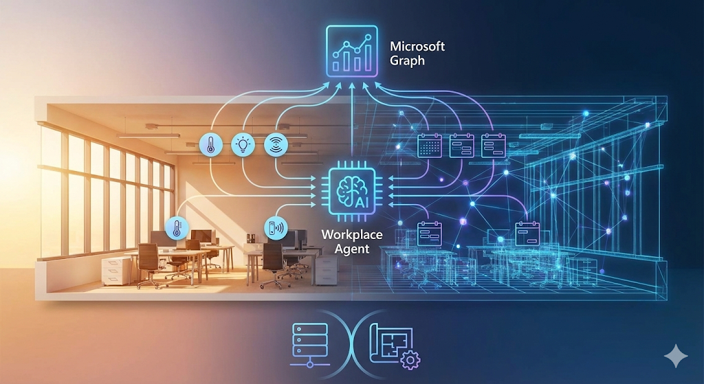 Merging of physical office and digital twin, controlled by a