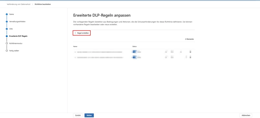 MS Purview DLP Regel erstellen - erweiterte Regeln