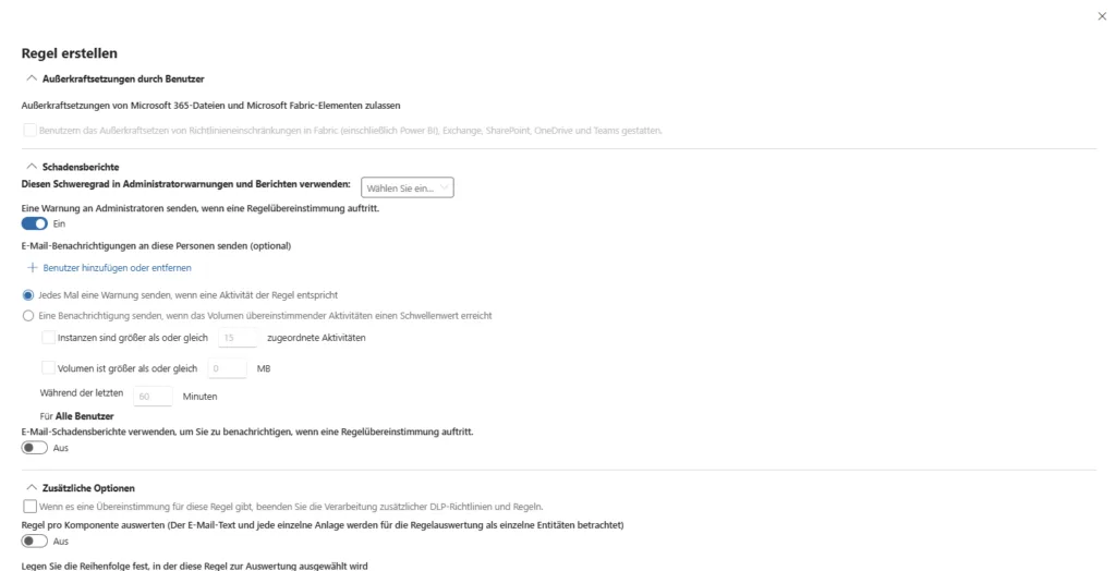 MS Purview DLP Regel erstellen Actions (Aktionen): Die Durchsetzung Teil 2