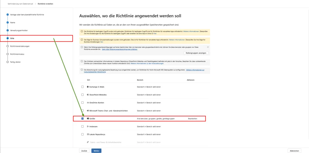 Microsoft Purview DLP - Orte - Geräte