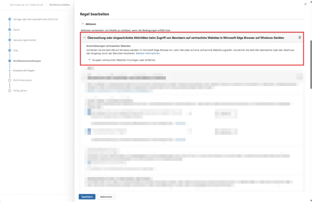 Microsoft Purview DLP - Orte - Regel bearbeiten