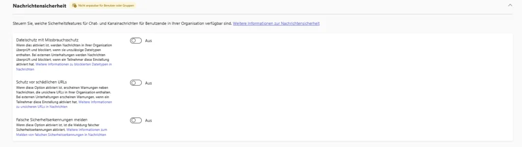 Microsoft Teams | Einstellungen – Nachrichten - Sicherheit