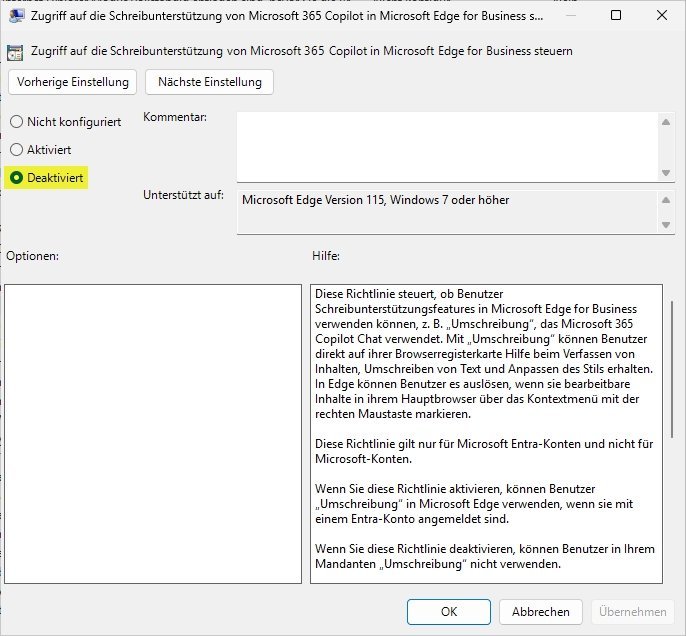 Control access to Microsoft 365 Copilot write support in Microsoft Edge for Business