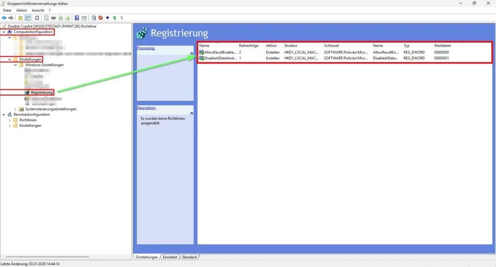 Windows Recall Registrierung