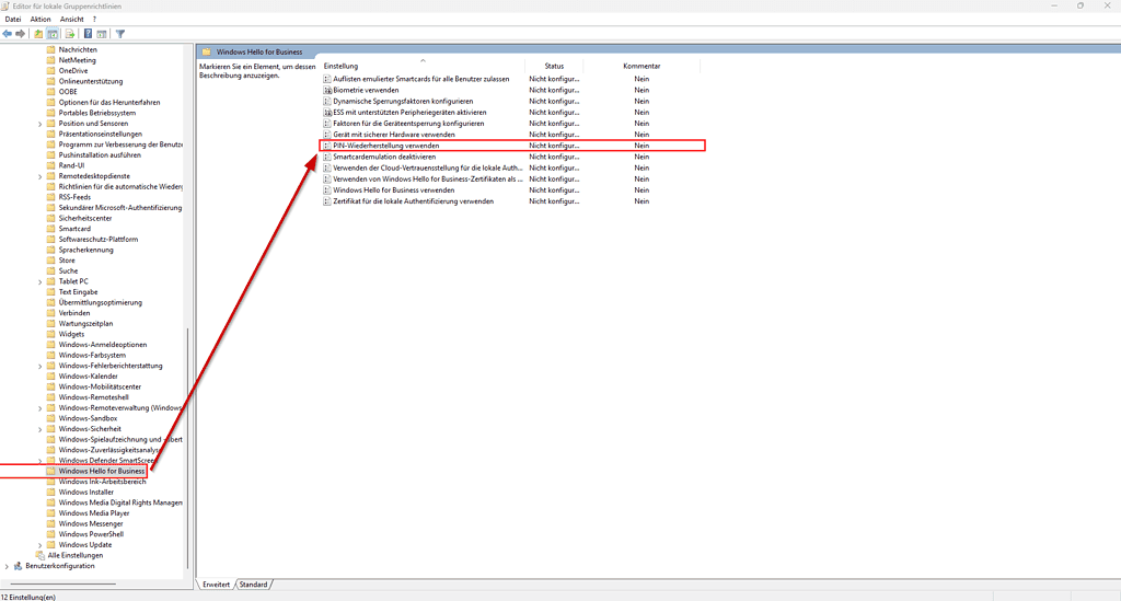 Windows Hello | PIN "Entfernen" ausgegraut 11 Einstellungen in Windows Hello: Gruppenrichtlinien