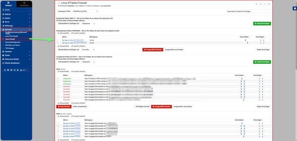 Webmin Firewall IPv4