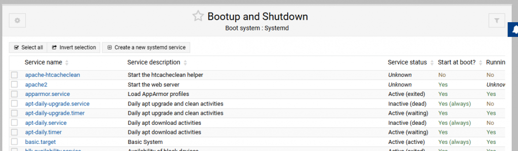 webmin | Installation und Tipps - Debian & Ubuntu 24 webmin Bootup and Shutdown