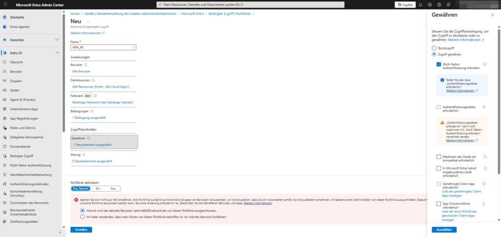 Microsoft 365 EntraID | Conditional Access 27 MS365 EntraID Schutz Bedingter Zugriff Richtlinie erstellen Neu 6 122025
