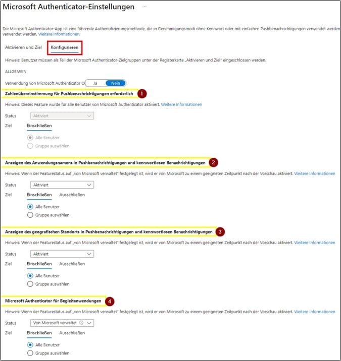 Privacy in Microsoft Entra 14 MS365 EntraID Authentifizierungsmethoden Microsoft Authenticator Einstellungen