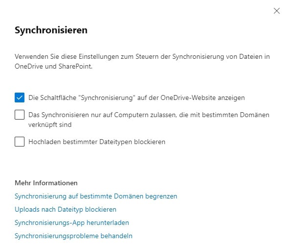 Datenschutz in Microsoft SharePoint 19 MS365 SharePoint Einstellungen OD Synchronisieren