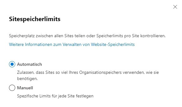 Datenschutz in Microsoft SharePoint 12 MS365 SharePoint Einstellungen SP Sitespeicherlimits