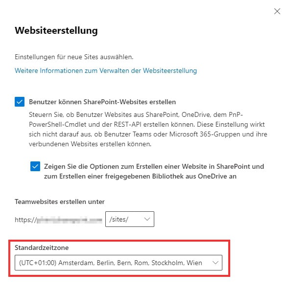 Datenschutz in Microsoft SharePoint 14 MS365 SharePoint Einstellungen SP Websiteerstellung aktiviert