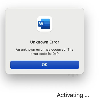 MacOS - Office-Fehler "0x0" 2 Word 0x0