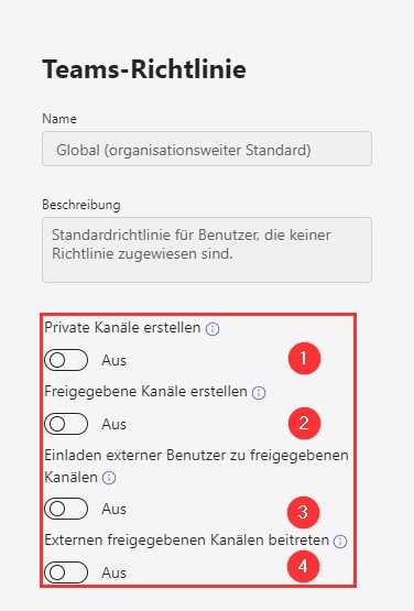 Datenschutz in Microsoft Teams 13 Microsoft 365 TEAMS Admin Center Teams Richtlinien Uebersicht Einstellungen BE3