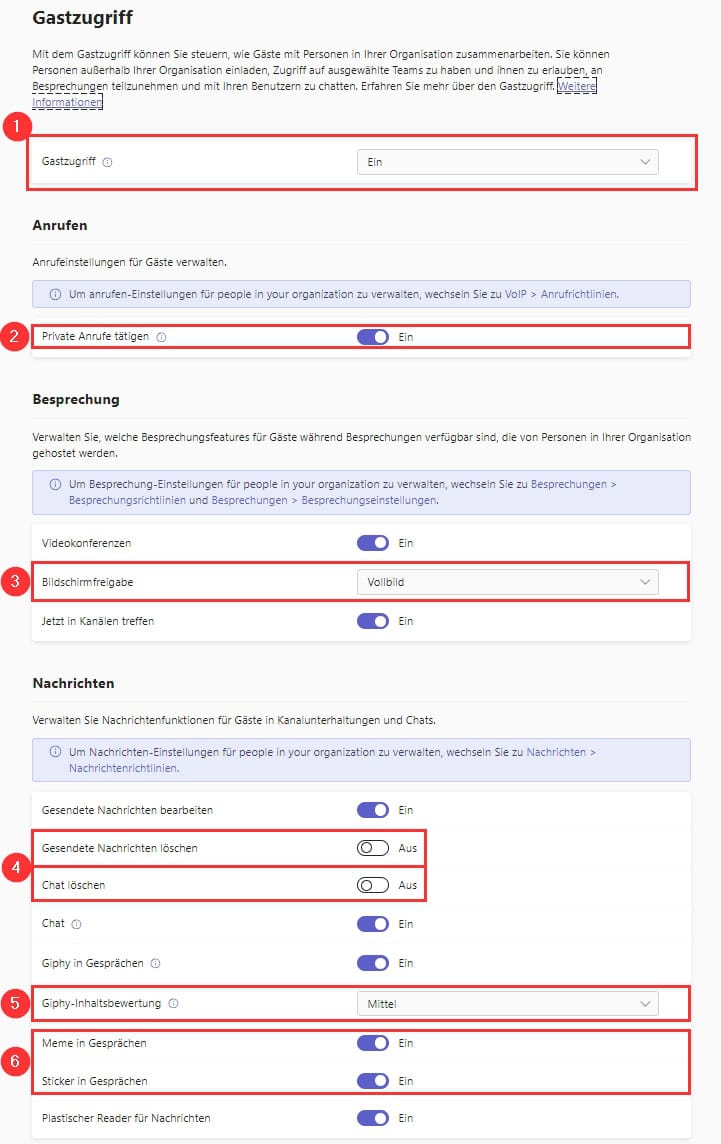 Datenschutz in Microsoft Teams 16 Microsoft 365 TEAMS Admin Center Teams Richtlinien Uebersicht Gastzugriff BE1