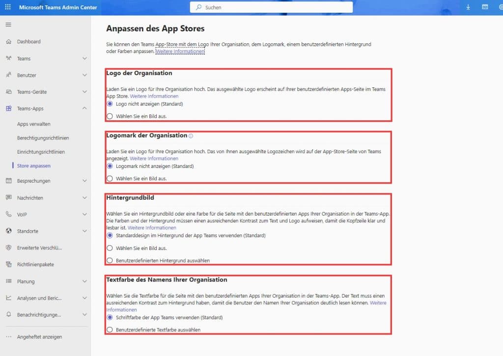 Datenschutz in Microsoft Teams 19 Microsoft 365 TEAMS Admin Center Teams Richtlinien Uebersicht Store anpassen BE1