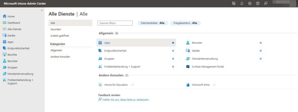 MS365 Intune | Geräteverwaltung 7 MS365 Intune Admin Center Alle Dienste