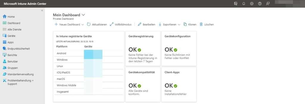 MS365 Intune | Geräteverwaltung 4 MS365 Intune Admin Center Dashboard