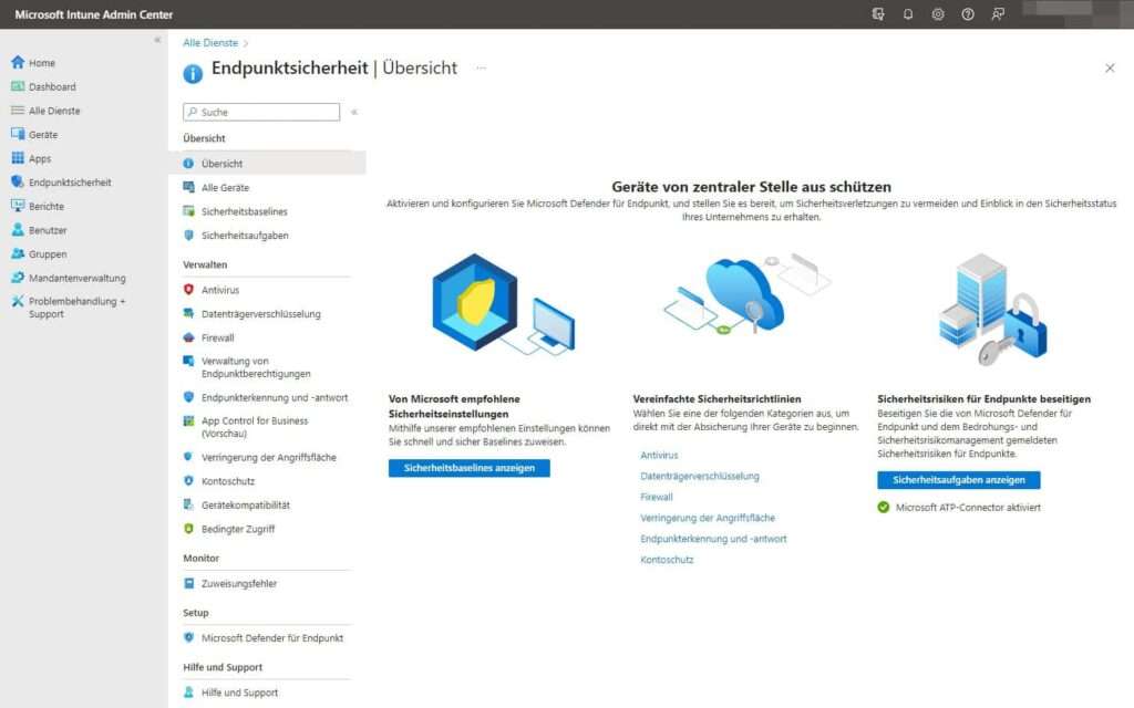 MS365 Intune | Geräteverwaltung 3 MS365 Intune Admin Center Endpunktsicherheit Uebersicht