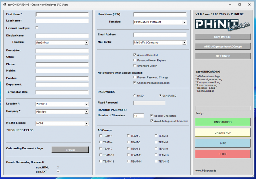 easyONBOARDING GUI 1.0.0