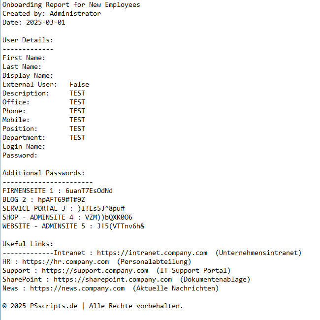 easyONBOARDING TXT Report