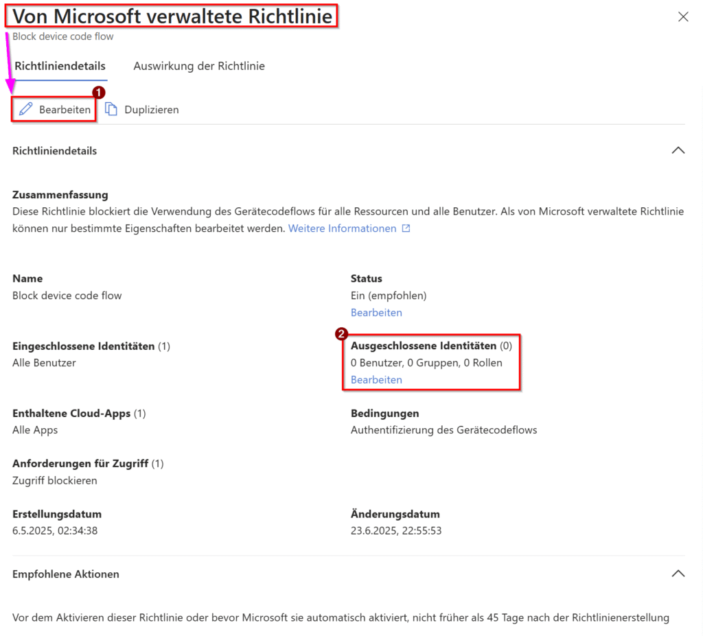 Microsoft 365 Device Code Phishing Policy | Ausnahmen 3 image 1