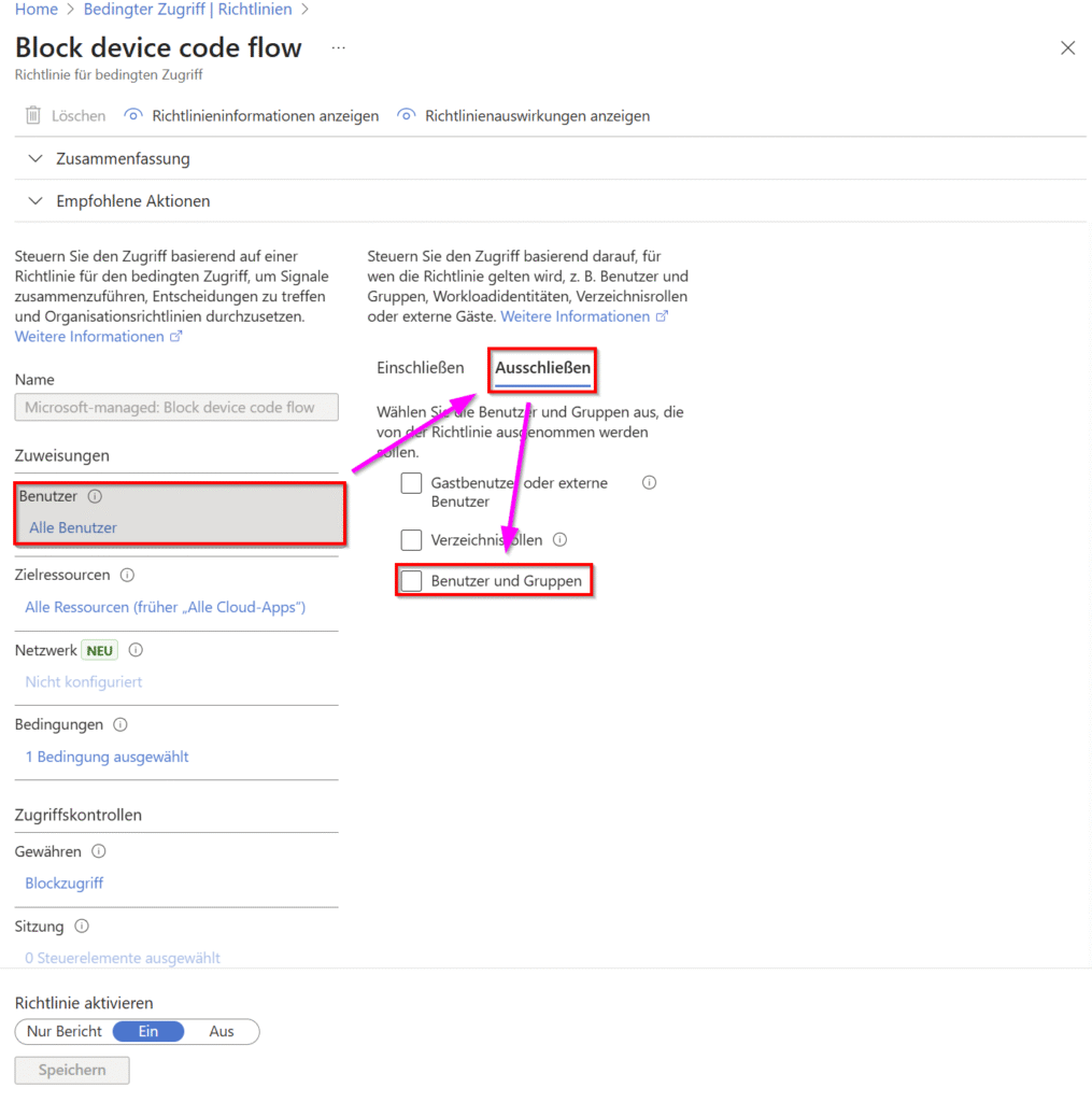 Microsoft 365 Device Code Phishing Policy | Ausnahmen 4 image
