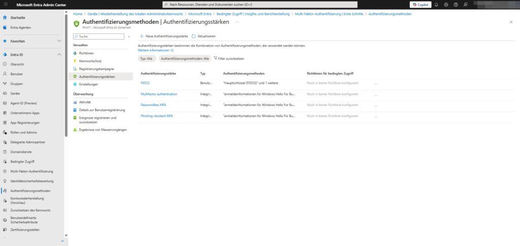 MS365 EntraID Authentifizierungsmethoden Authentifizierungsstaerken 122025