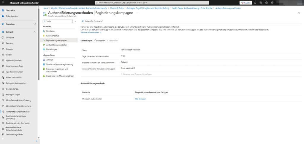 MS365 EntraID Authentifizierungsmethoden Registrierungskampagne 122025