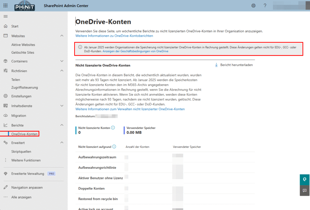 Microsoft OneDrive | Mitarbeiter Offboarding noch einfacher 10 MS365 Admin Center OneDrive Konten Berichte
