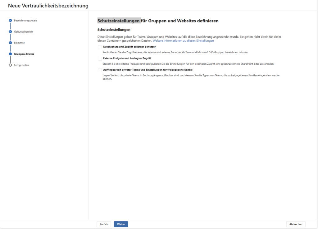 Microsoft Azure Information Protection Neue Vertraulichkeitsbezeichnung 5 Schutzeinstellungen