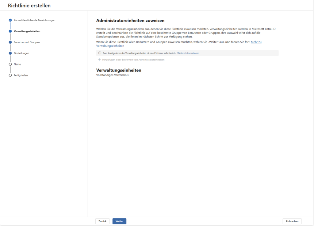 Microsoft Azure Information Protection Richtlinie erstellen 2 Verwaltungseinheiten