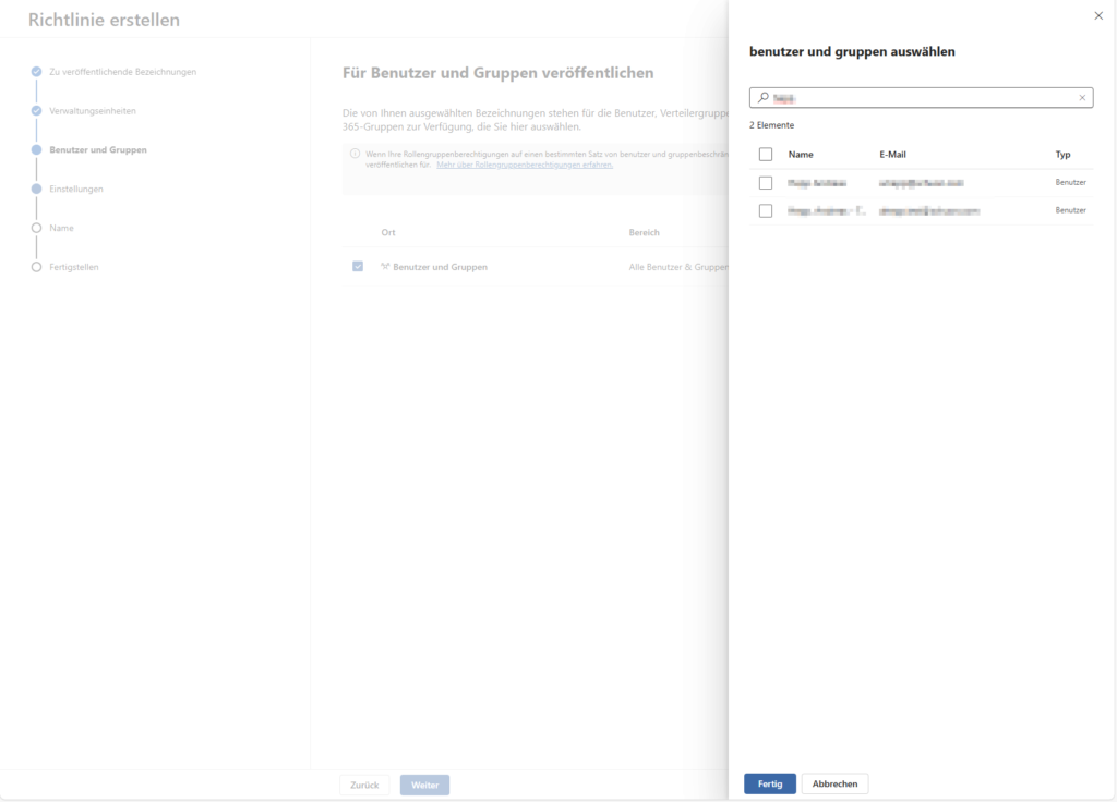 Microsoft Azure Information Protection Richtlinie erstellen 3.2 Benutzer und Gruppen auswaehlen