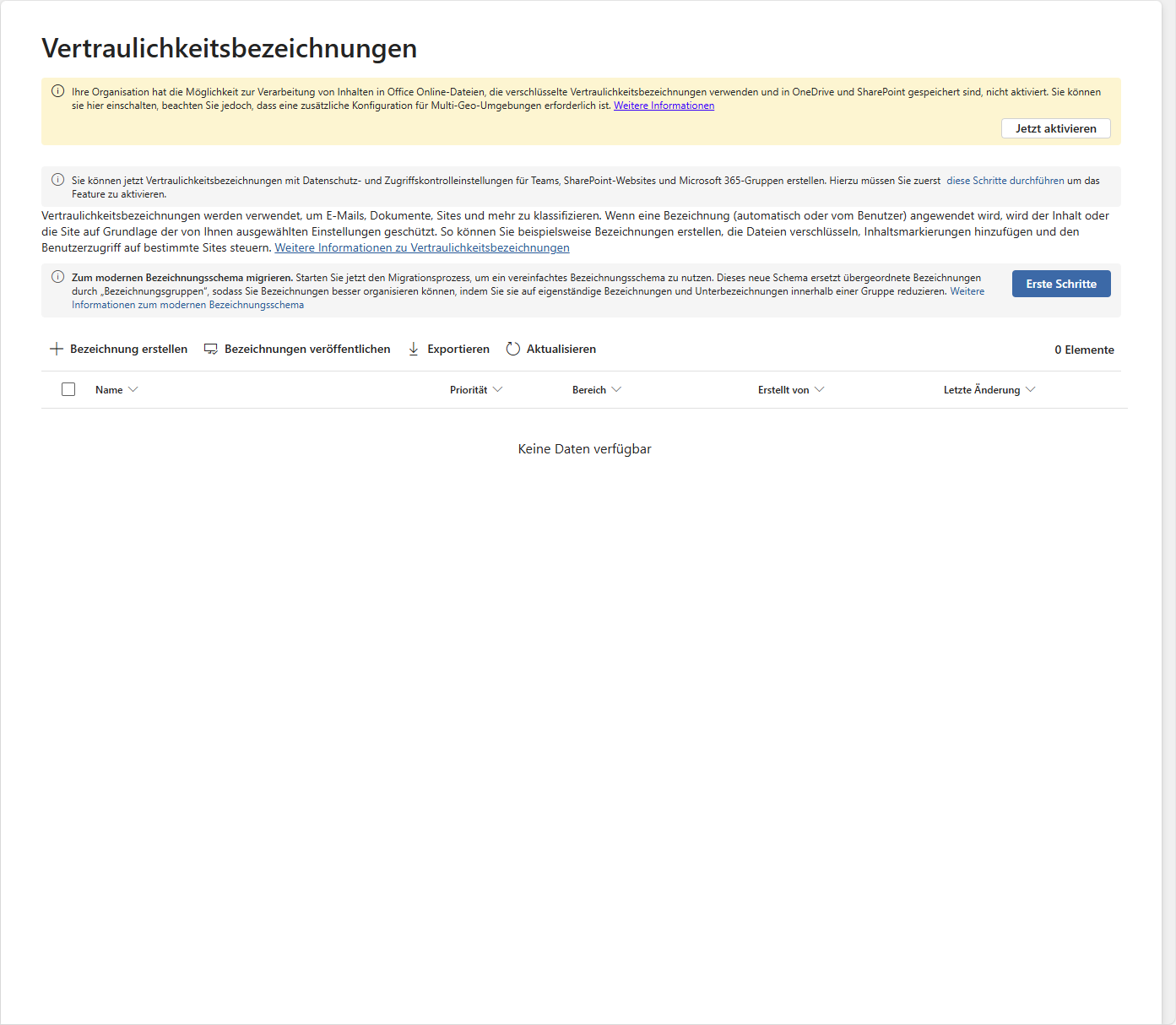 Microsoft Azure Information Protection Vertraulichkeitsbezeichnungen
