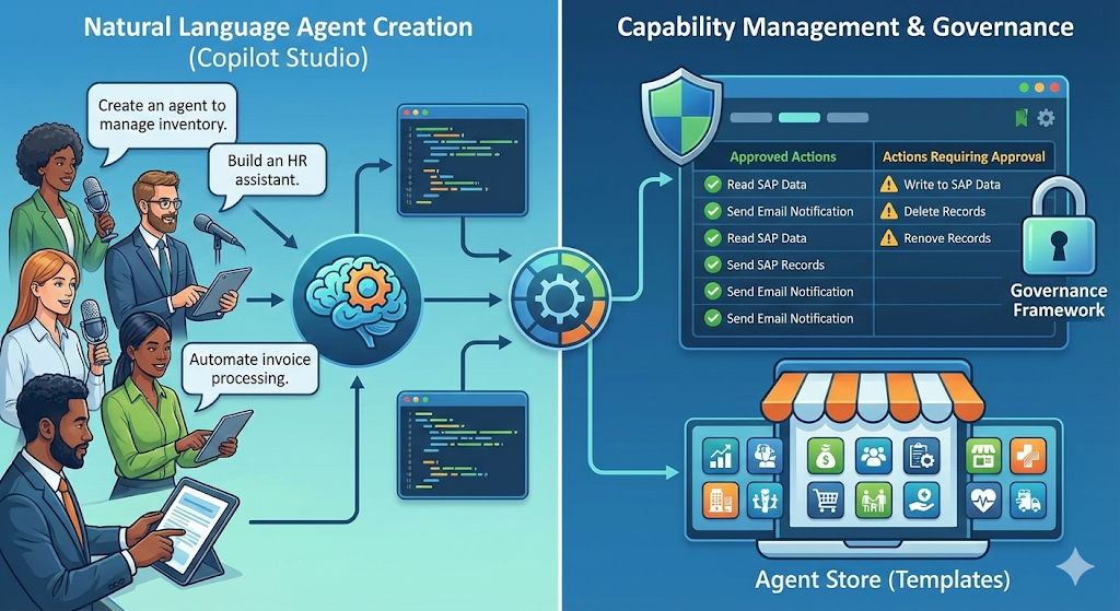 Microsoft 365 Roadmap 2026 | Von der Assistenz zur Autonomie 25 Konzeptbild zur Demokratisierung der KI-Entwicklung