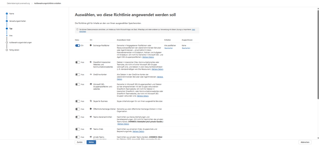 Microsoft Purview | Data Lifecycle Management: Einrichtung einer Retention Policy 22 Microsoft Purview Data Lifecycle Management Standorte