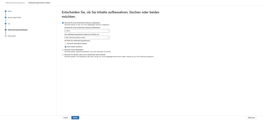 Microsoft Purview | Data Lifecycle Management: Einrichtung einer Retention Policy 23 Microsoft Purview Data Lifecycle Management Aufbewahrungseinstellungen