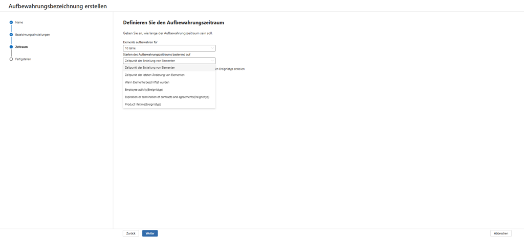 Microsoft Purview | Data Lifecycle Management: Retention Labels 13 Selection of Retention Period Triggers (Created vs Modified)
